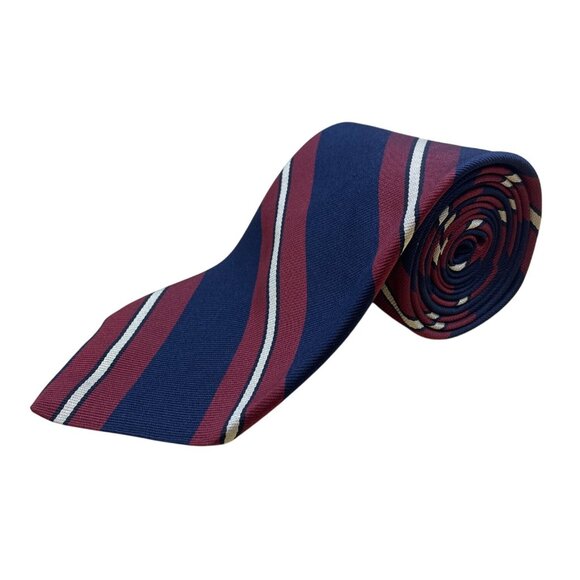 Vintage Brooks Brothers Red & Navy Silk Striped Necktie Classic Business Look - Picture 1 of 7